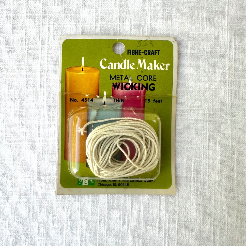 Vintage 1970s Fibre-Craft Candle Wick NOS Metal Core Wicking 15 Ft Making Supply